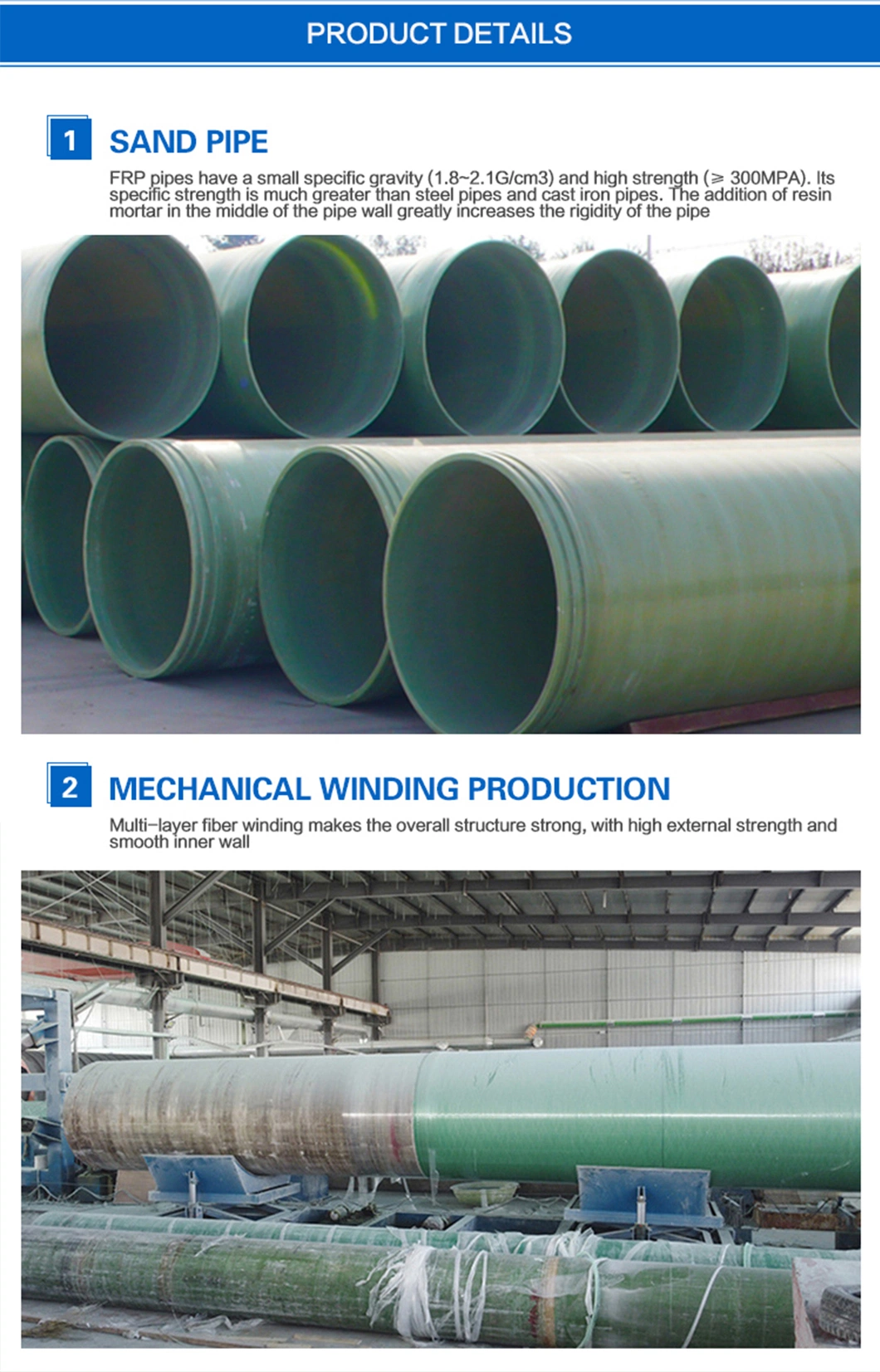 High Quality Factory Supply FRP/GRP Fiberglass Pipe Gre Pipe