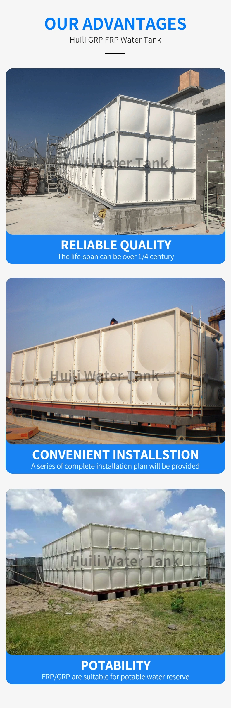 Hot Sale GRP FRP Drinking Water Storage Tank 1000 20000 Liter Square Fiberglass Rain Water Tank Cheap Price in Malaysia